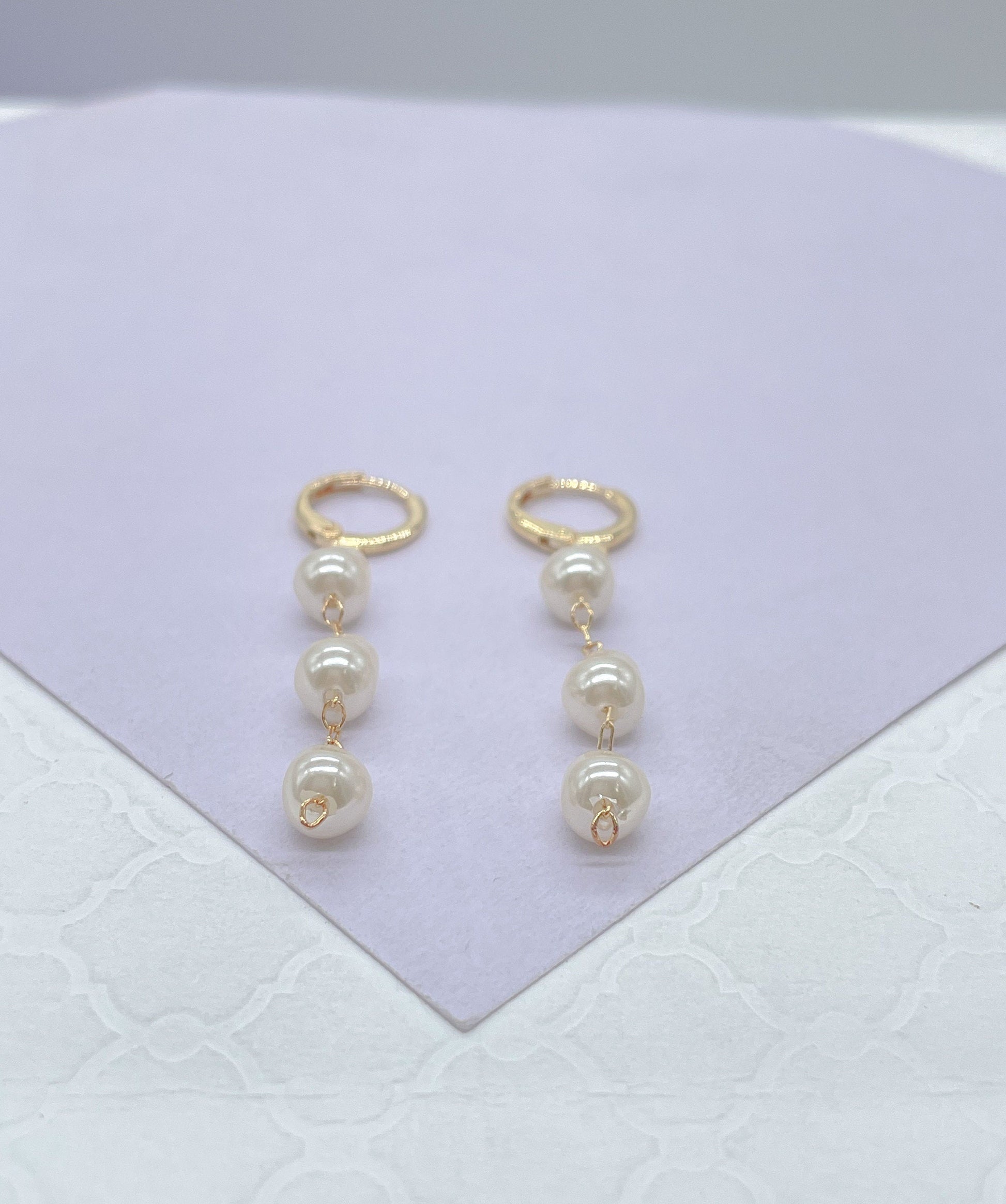 18k Gold Filled Pearl Drop Hoop Earrings: Dainty Pearl Jewelry