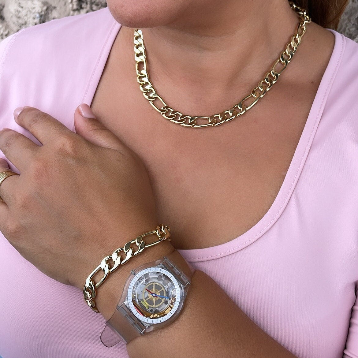18k Gold Filled 9mm Thick Figaro Chain & Bracelet sold separately
