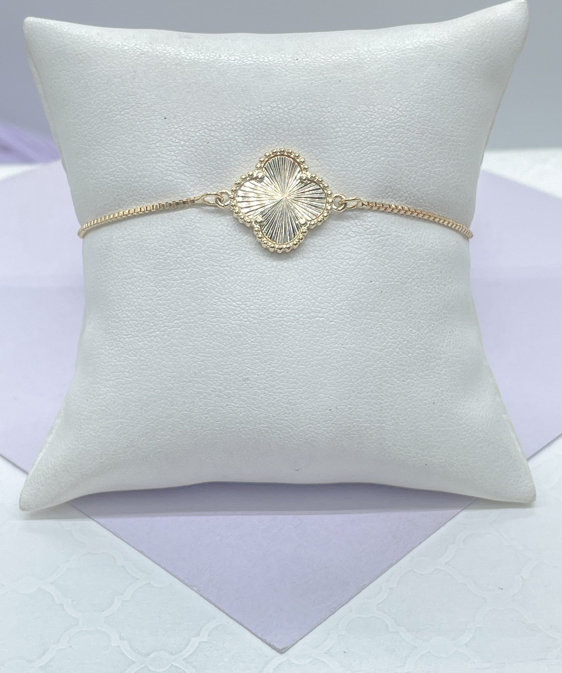 18k Gold Filled Sunburst Flower Charm Adjustable Bracelet