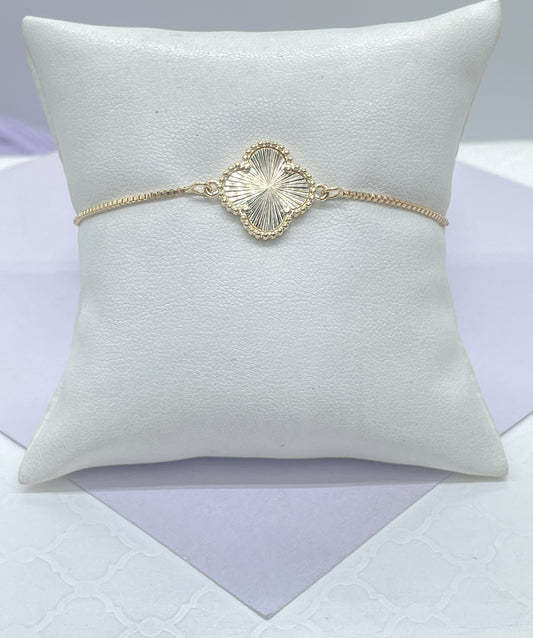18k Gold Filled Sunburst Flower Charm Adjustable Bracelet