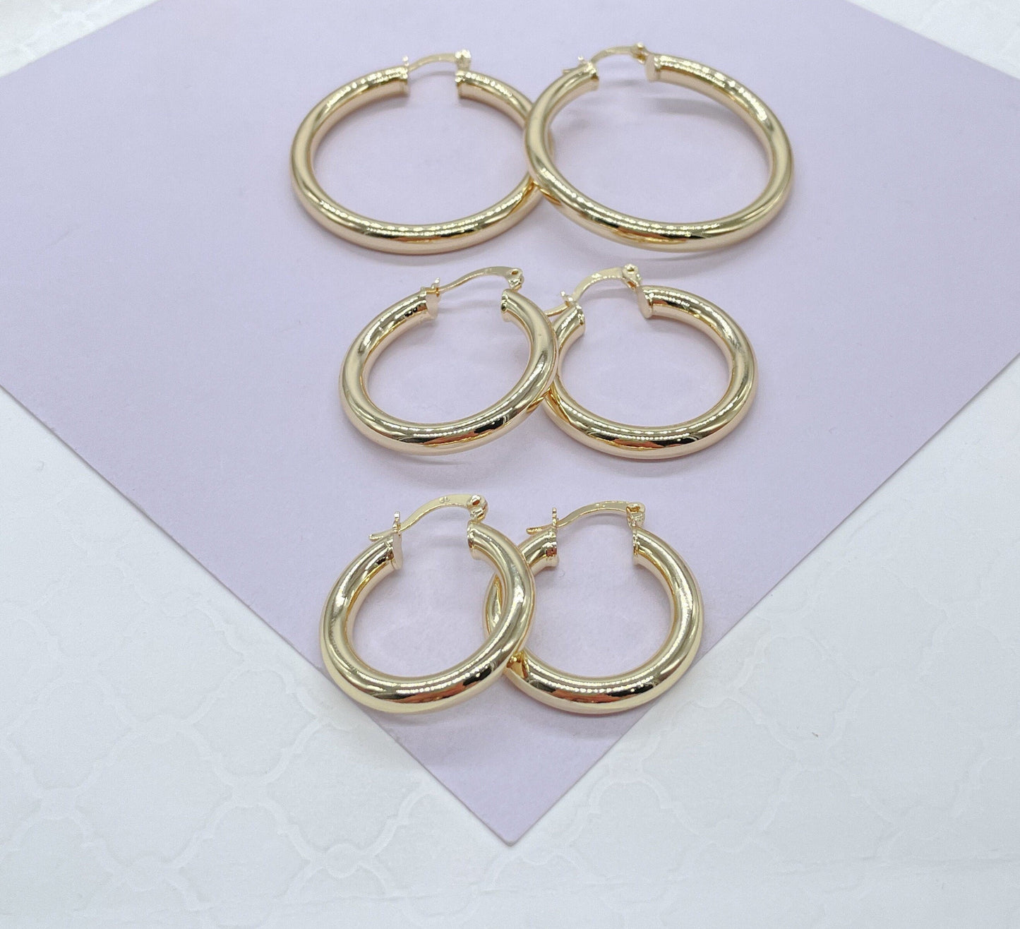 18k Gold Filled 4mm Thick Plain Smooth Classic Hoop Earrings