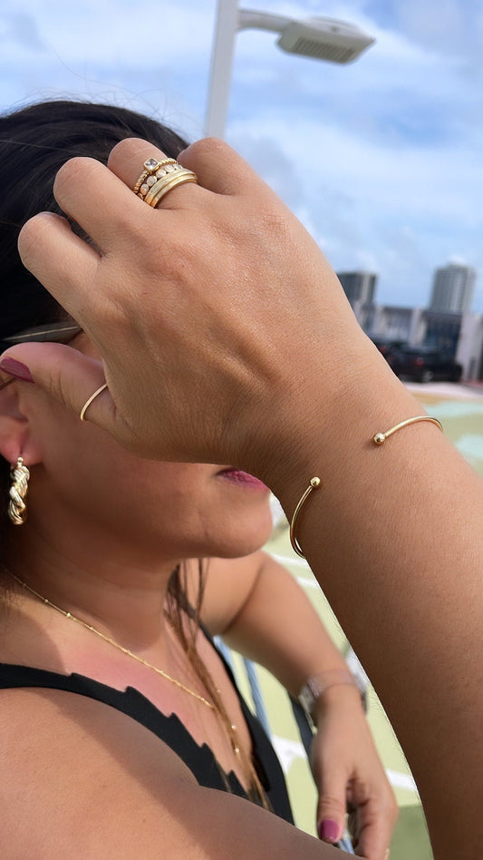 18k Gold Filled Plain Dainty Cuff Bracelet With Tiny Balls as Ends