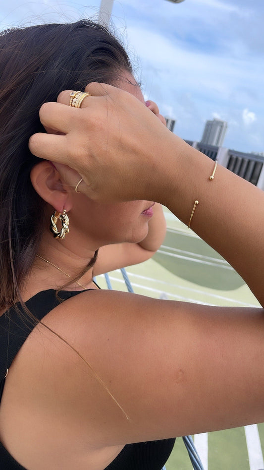 18k Gold Filled Plain Dainty Cuff Bracelet With Tiny Balls as Ends