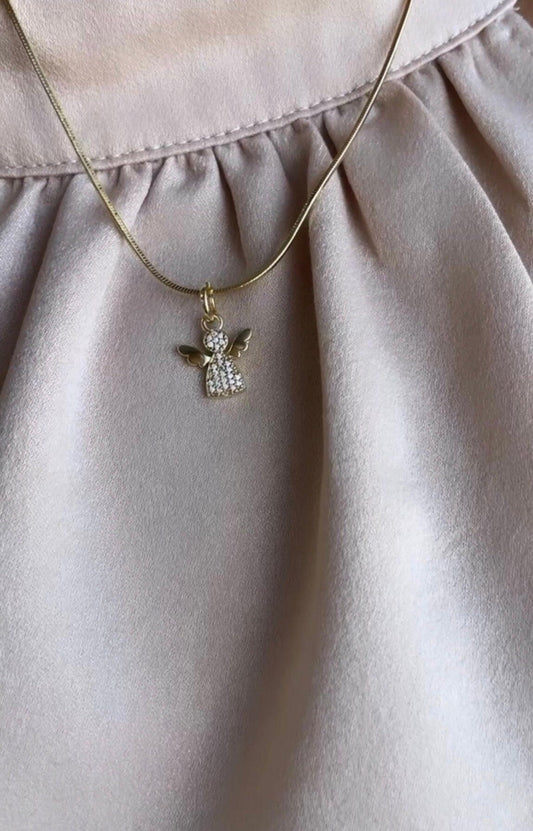 18k Gold Filled Pave Angel Pendant: Religious Charm