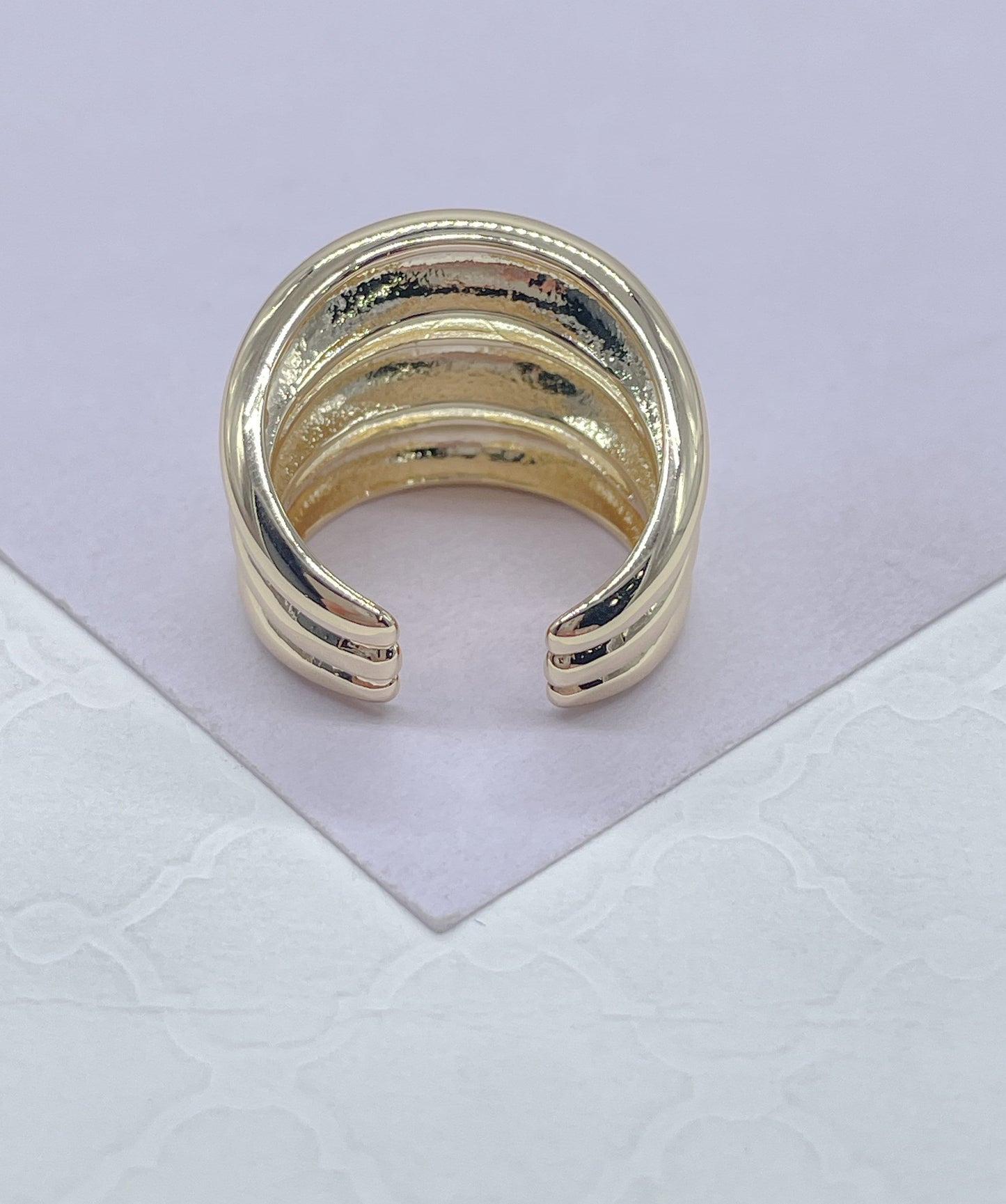 18k GoldFilled Adjustable Chunky 3-Rowed Dome Ring