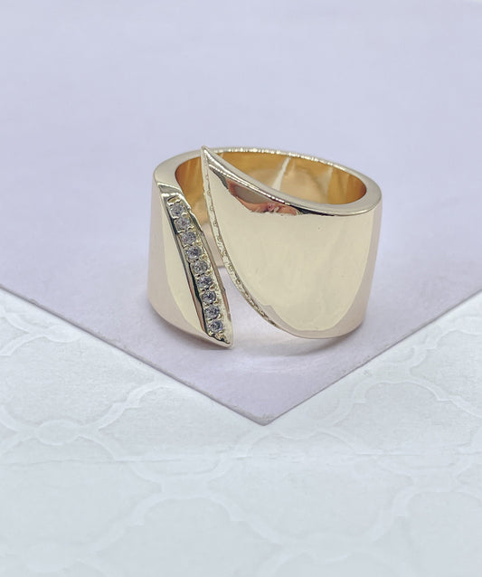 18k Gold-filled Adjustable Dual Ended Chunky Plain Ring with Winged CZ Ends
