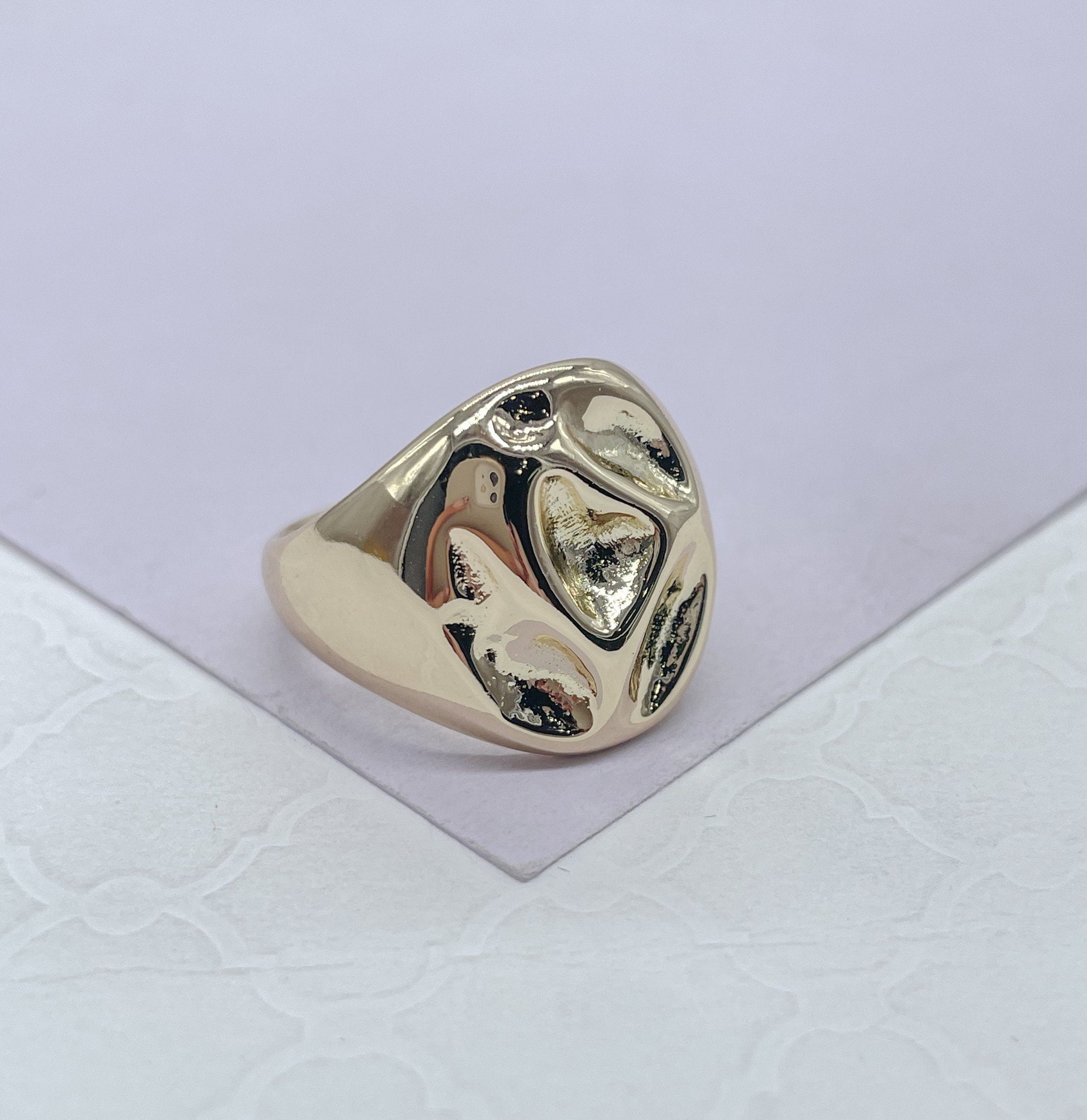 18k GoldFilled Adjustable Oval Hammered Dome Ring, Boho Ring