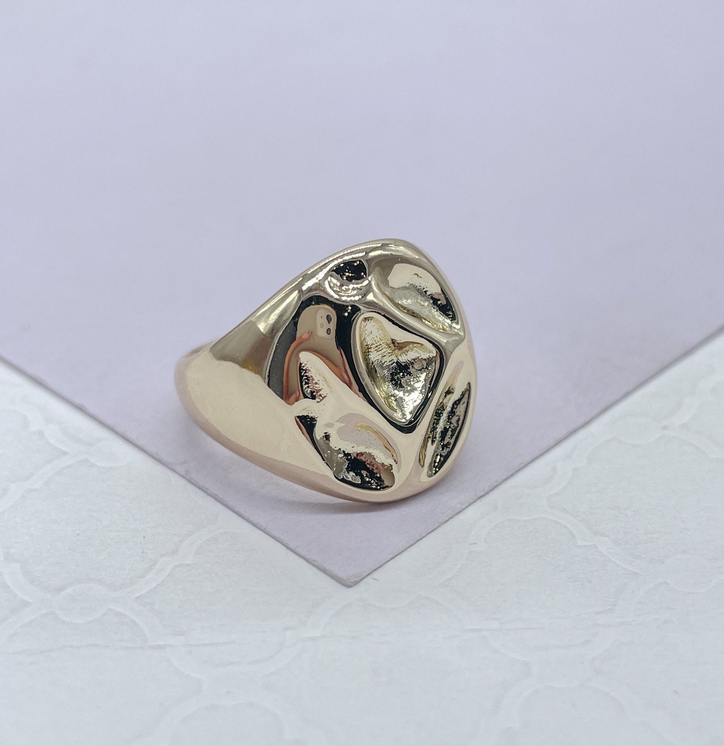 18k GoldFilled Adjustable Oval Hammered Dome Ring, Boho Ring