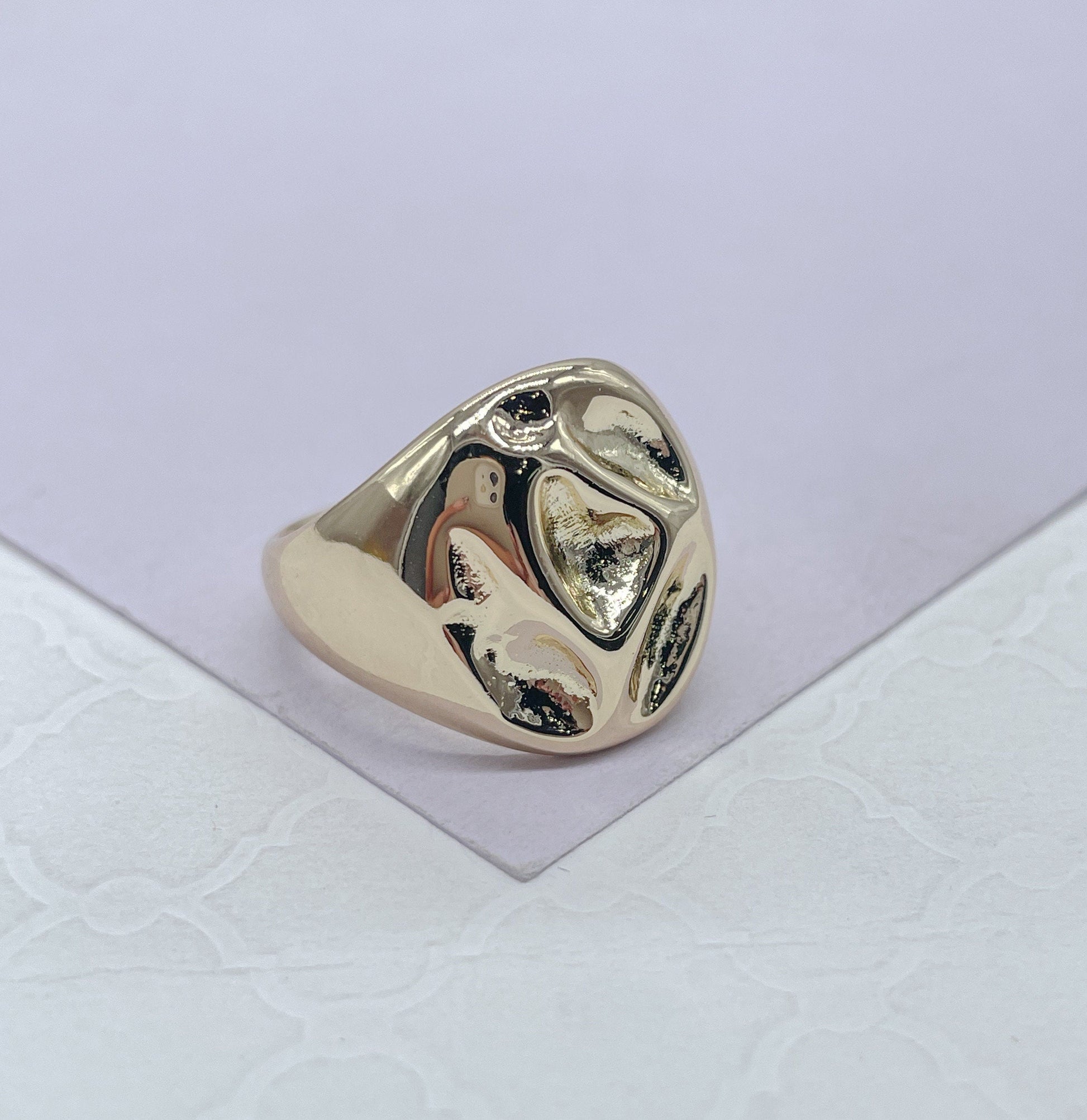 18k GoldFilled Adjustable Oval Hammered Dome Ring, Boho Ring
