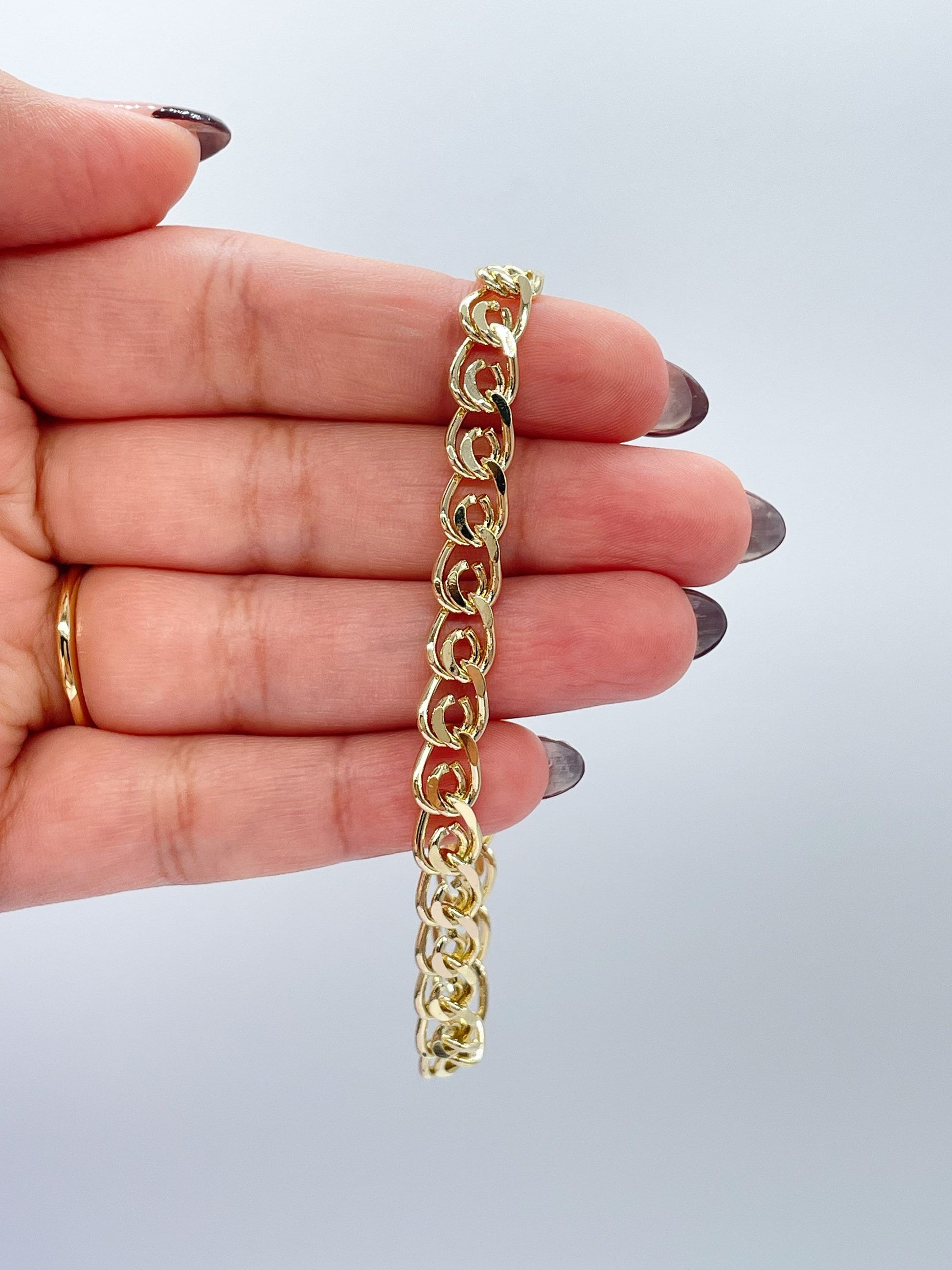 18k Gold Filled Flat Wave Linked Chain Bracelet