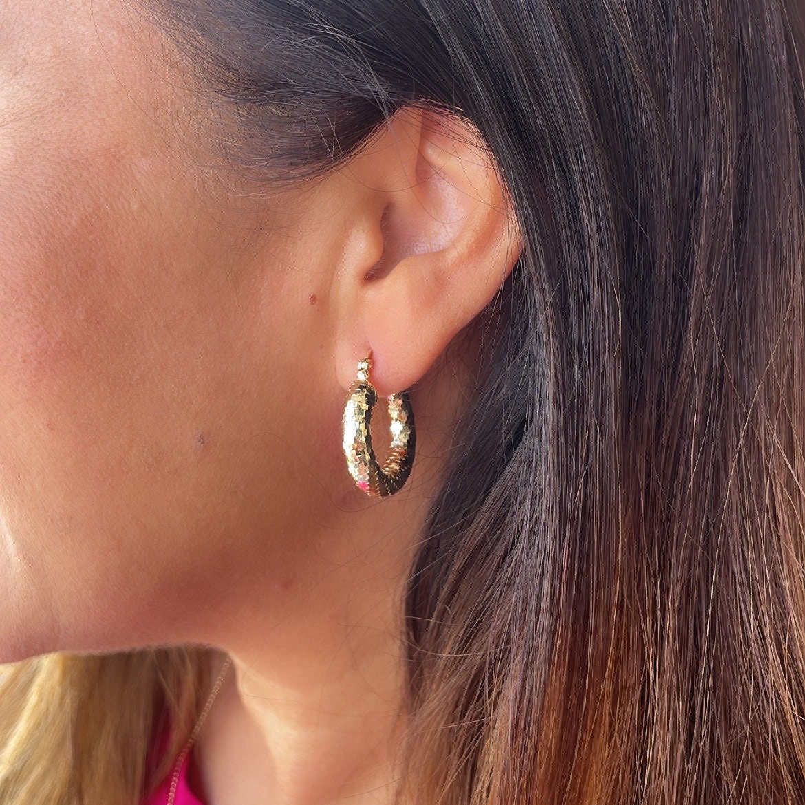 18k Gold Filled Sequin Patterned Hoop Earring Available In 5 Sizes