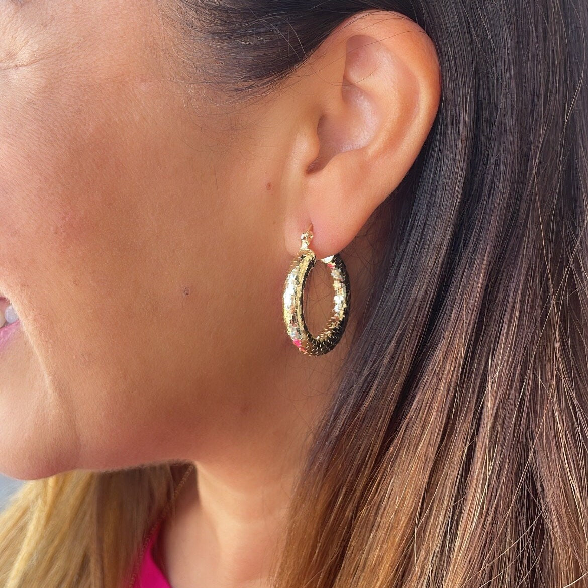 18k Gold Filled Sequin Patterned Hoop Earring Available In 5 Sizes