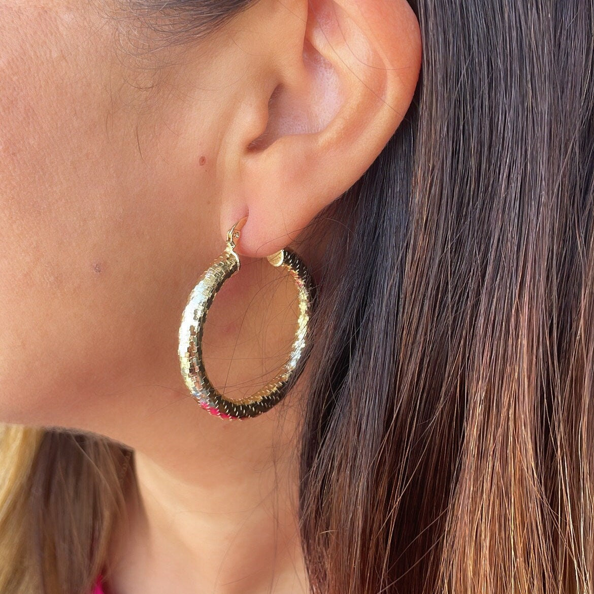 18k Gold Filled Sequin Patterned Hoop Earring Available In 5 Sizes