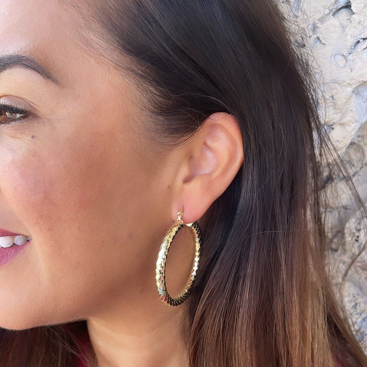 18k Gold Filled Sequin Patterned Hoop Earring Available In 5 Sizes