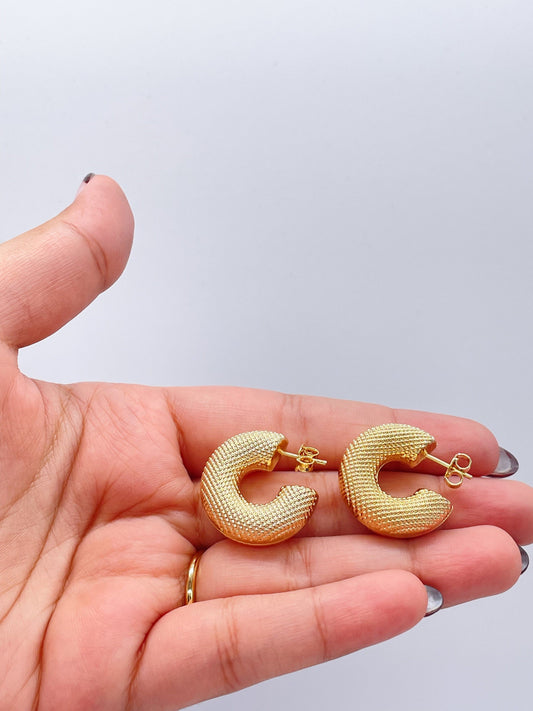 18k Gold Filled Chunky Bubble Grain-Textured 8mm Open Hoop Earring