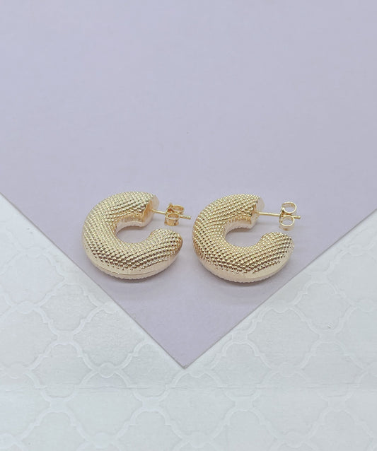18k Gold Filled Chunky Bubble Grain-Textured 8mm Open Hoop Earring