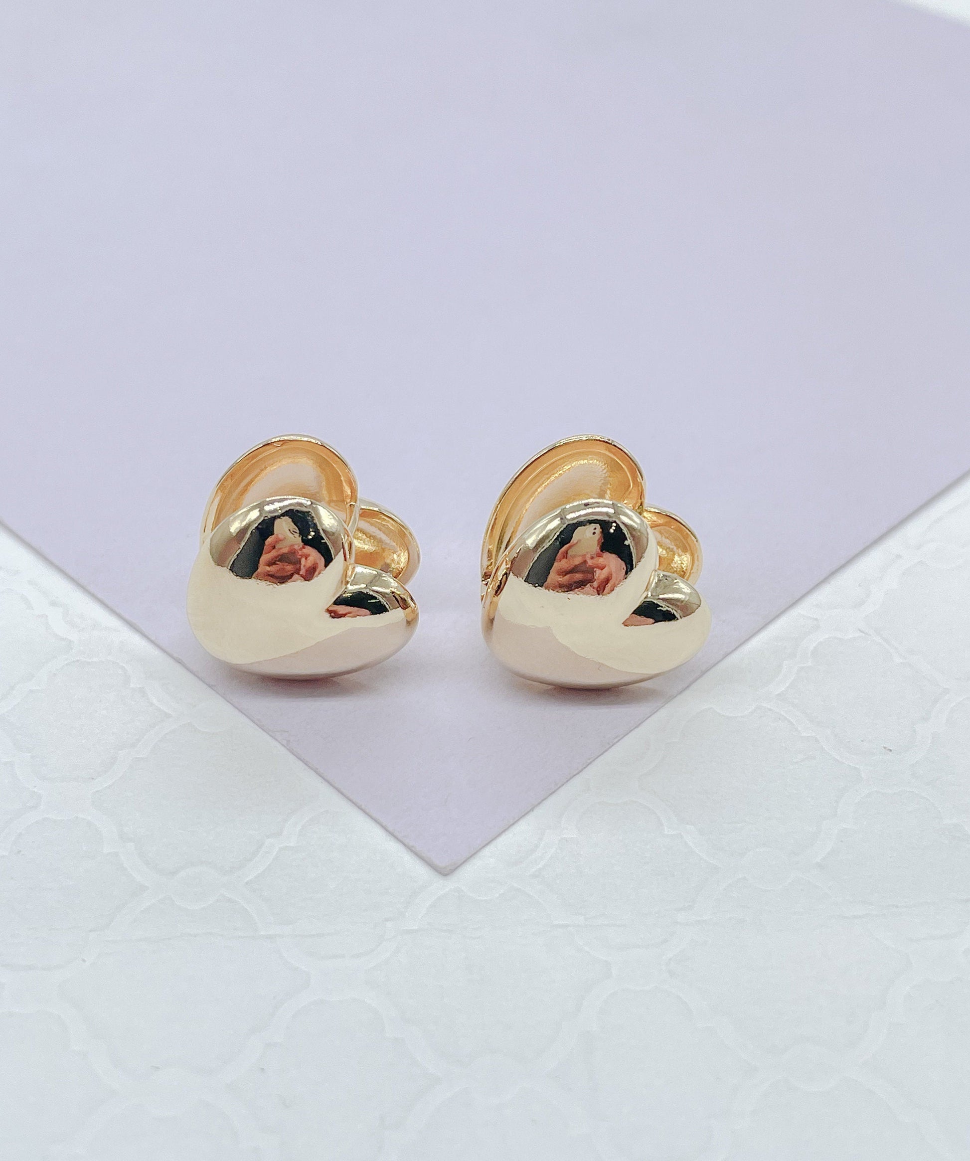 18k Gold Filled Puffy Heart Huggie Earrings