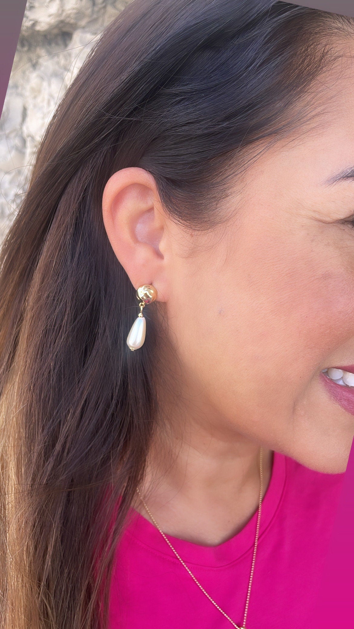 18k Gold Filled Smooth Tear Drop Shapped Pearl Dangle Hoop Earrings