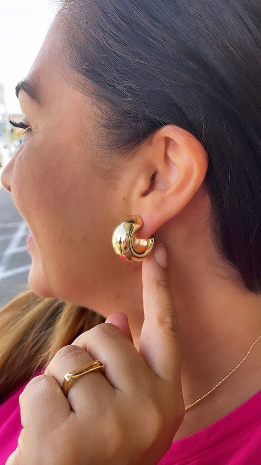 18k Gold Filled Hoop Earrings: XL Wide Flat Smooth Hoops
