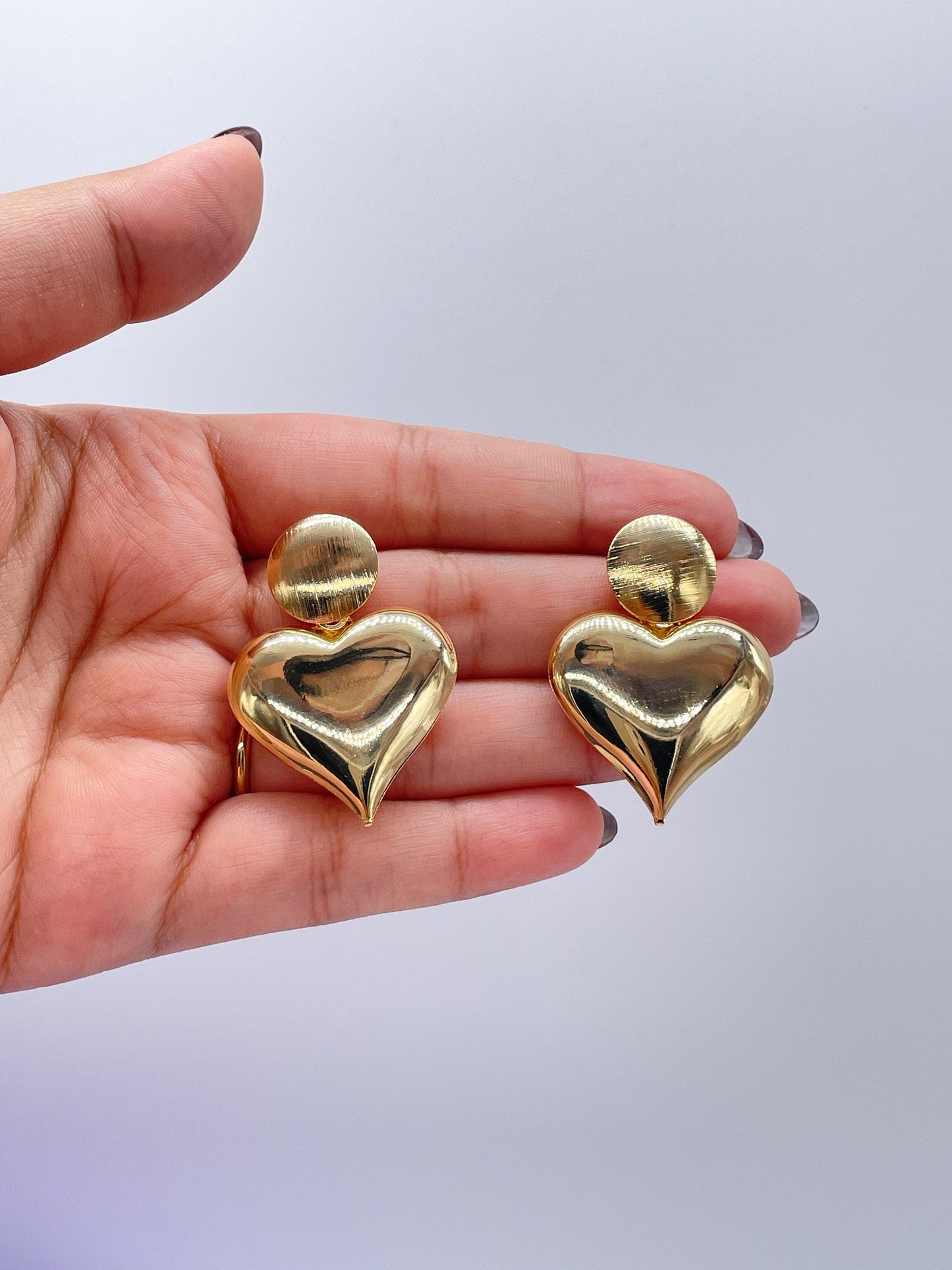 18k Gold Filled Puffy Heart Dangle Earrings: Statement Jewelry