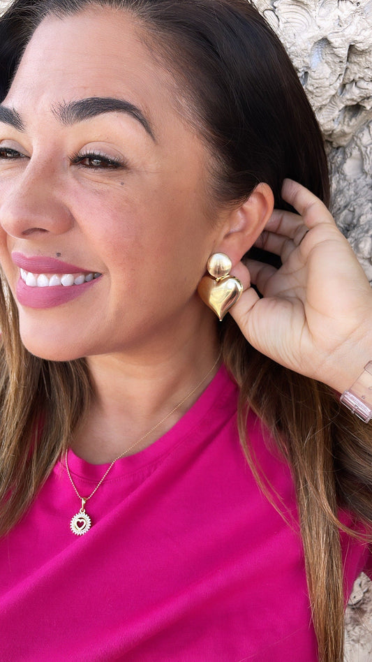 18k Gold Filled Puffy Heart Dangle Earrings: Statement Jewelry
