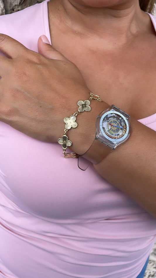 18k Gold Filled Sunburst Flower Charm Link Bracelet
