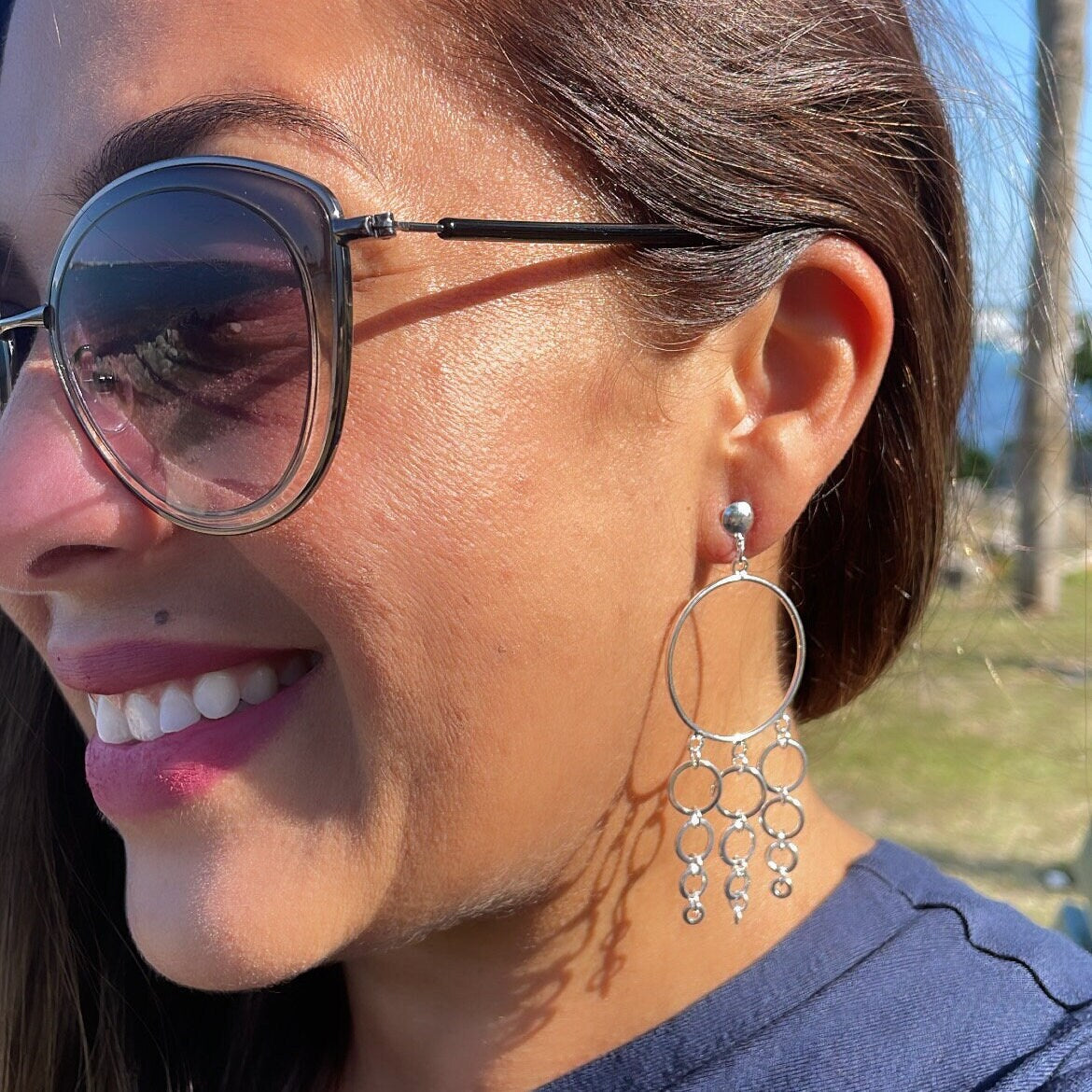 Silver Filled Modern Circle Drop Earrings