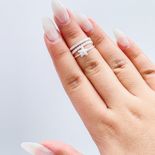 925 Sterling Silver Beach Themed 3 Rows With Star Fish Ring