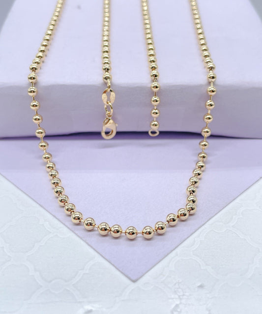 18k Gold Filled 3mm Gold Beaded Chain Extra Long Chain 28 Inch, Military Link Chains