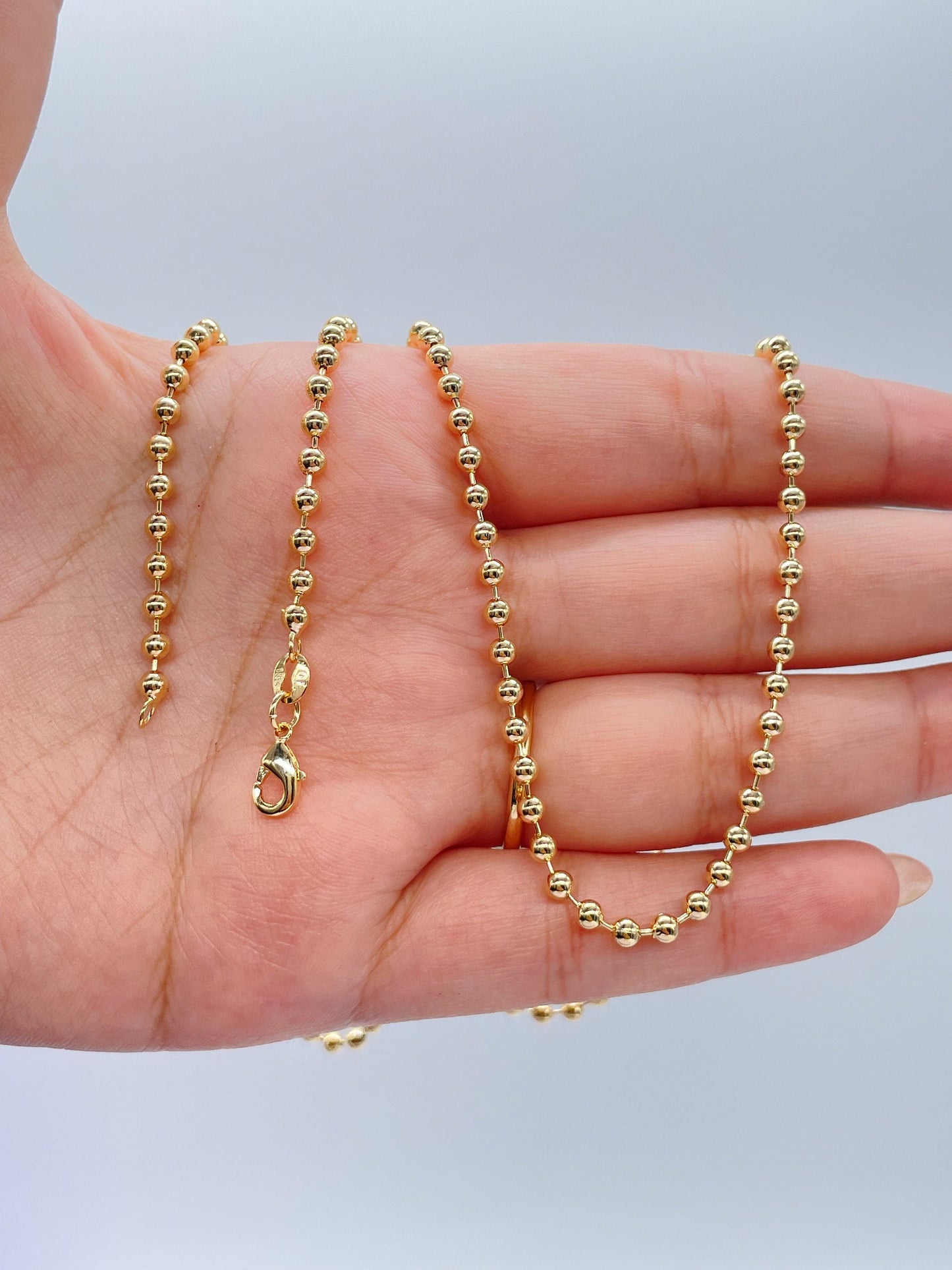 18k Gold Filled 3mm Gold Beaded Chain Extra Long Chain 28 Inch, Military Link Chains