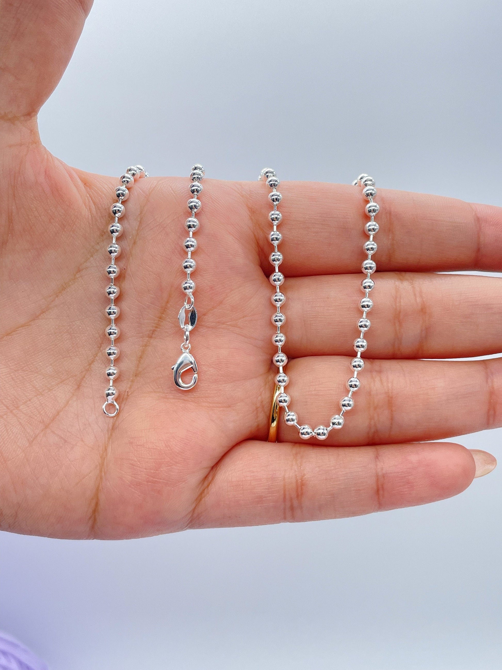 18k Gold Filled 3mm Gold Beaded Chain Extra Long Chain 28 Inch, Military Link Chains