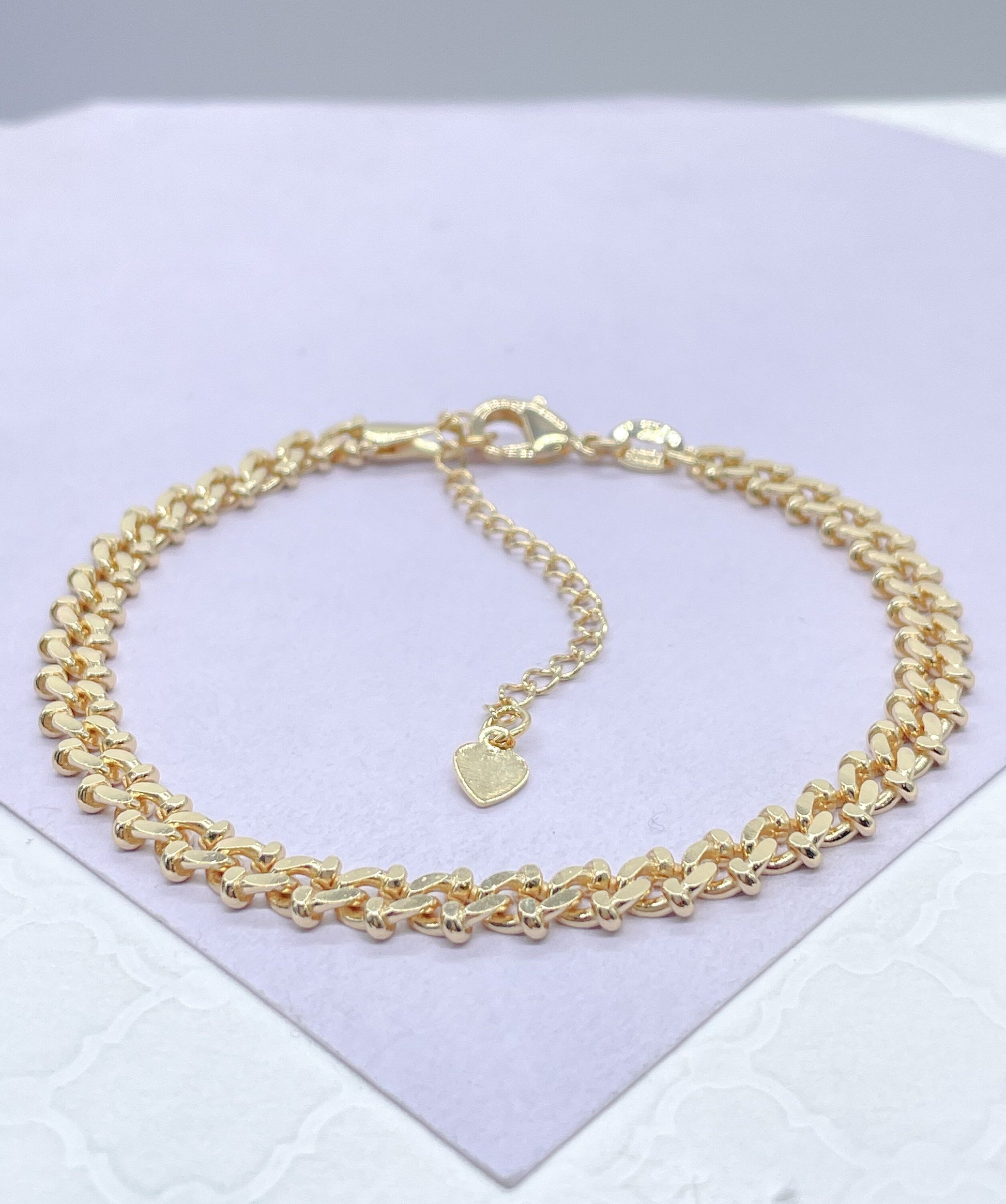 18k Gold Filled Textured 6mm Solid Specialty Link Bracelet