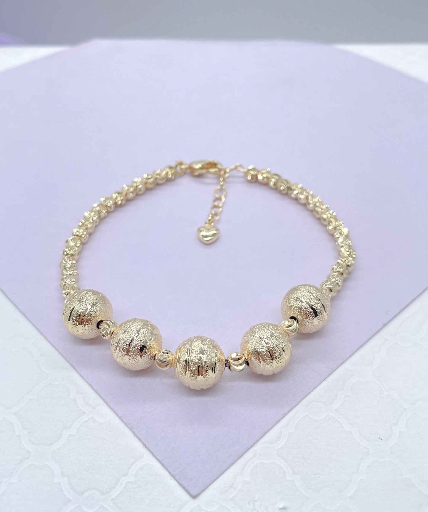 18k Gold Filled 5 XL textures Beaded Ball Bracelet , Gold filled Bracelet, Gifts for her.