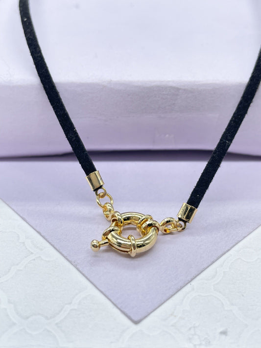 Faux Leather Choker Necklace with 18k Gold Filled 11mm Carabiner Clasp