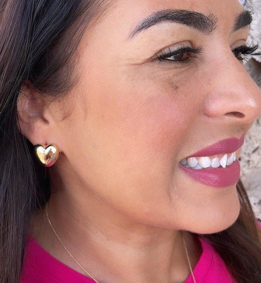 18k Gold Filled Puffy Heart Huggie Earrings