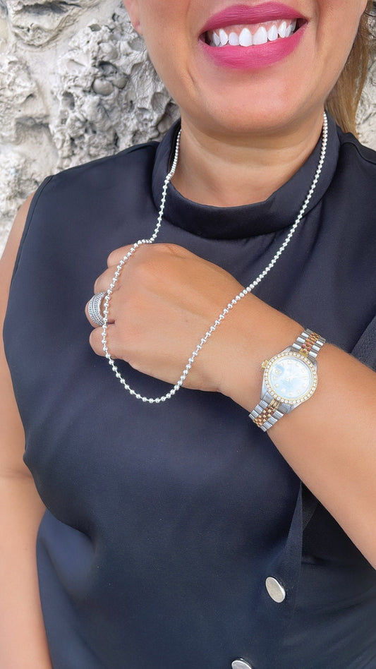 18k Gold Filled Beaded Chain: 3mm Extra Long Military Link, 28 Inch