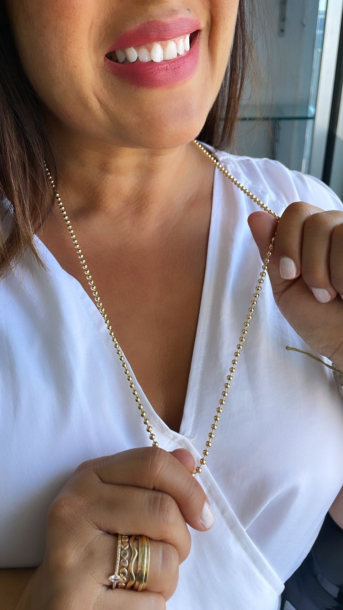 18k Gold Filled 3mm Gold Beaded Chain Extra Long Chain 28 Inch, Military Link Chains