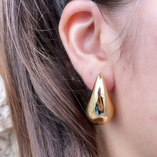 18k Gold Filled Chunky Round Smooth Chunk XL Tear Drop Earring
