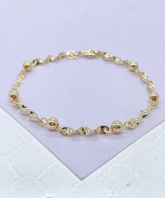 18k Gold Filled Twist and Beaded Dainty Bracelet
