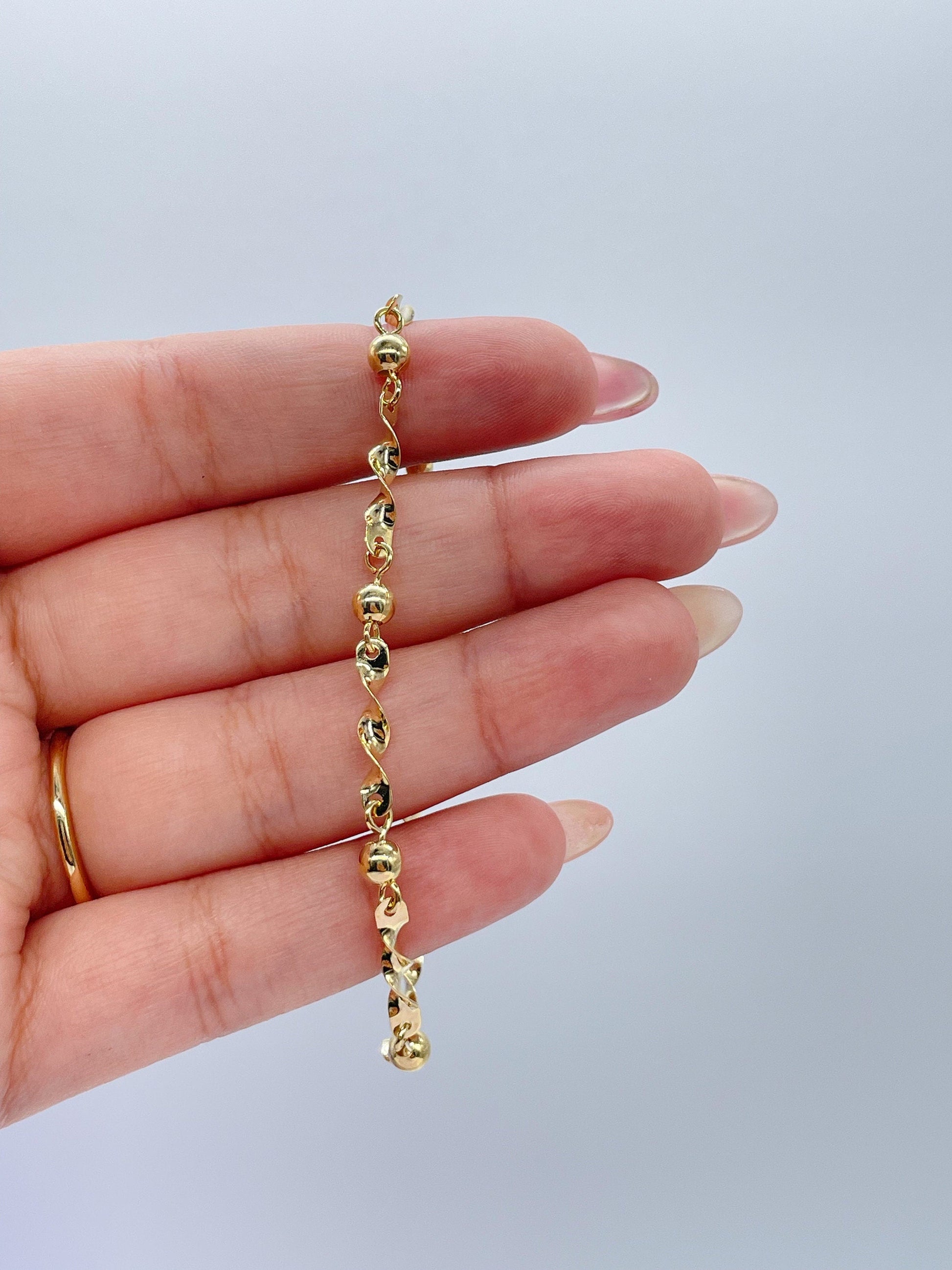 18k Gold Filled Twist and Beaded Dainty Bracelet