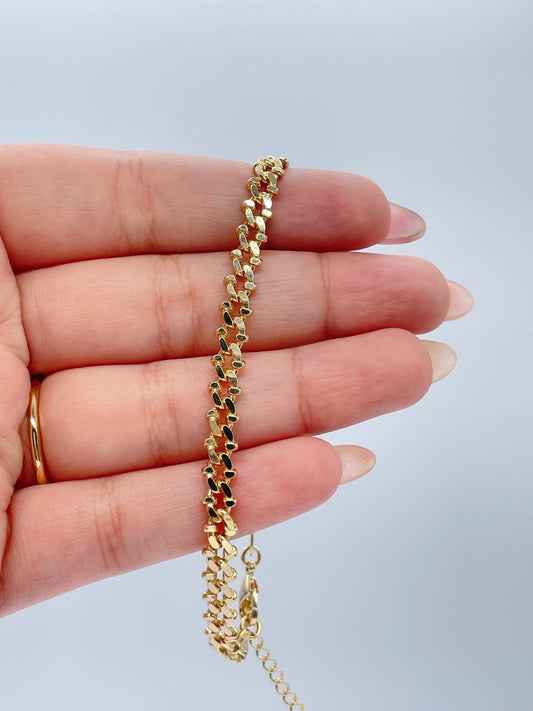 18k Gold Filled Textured 6mm Solid Specialty Link Bracelet