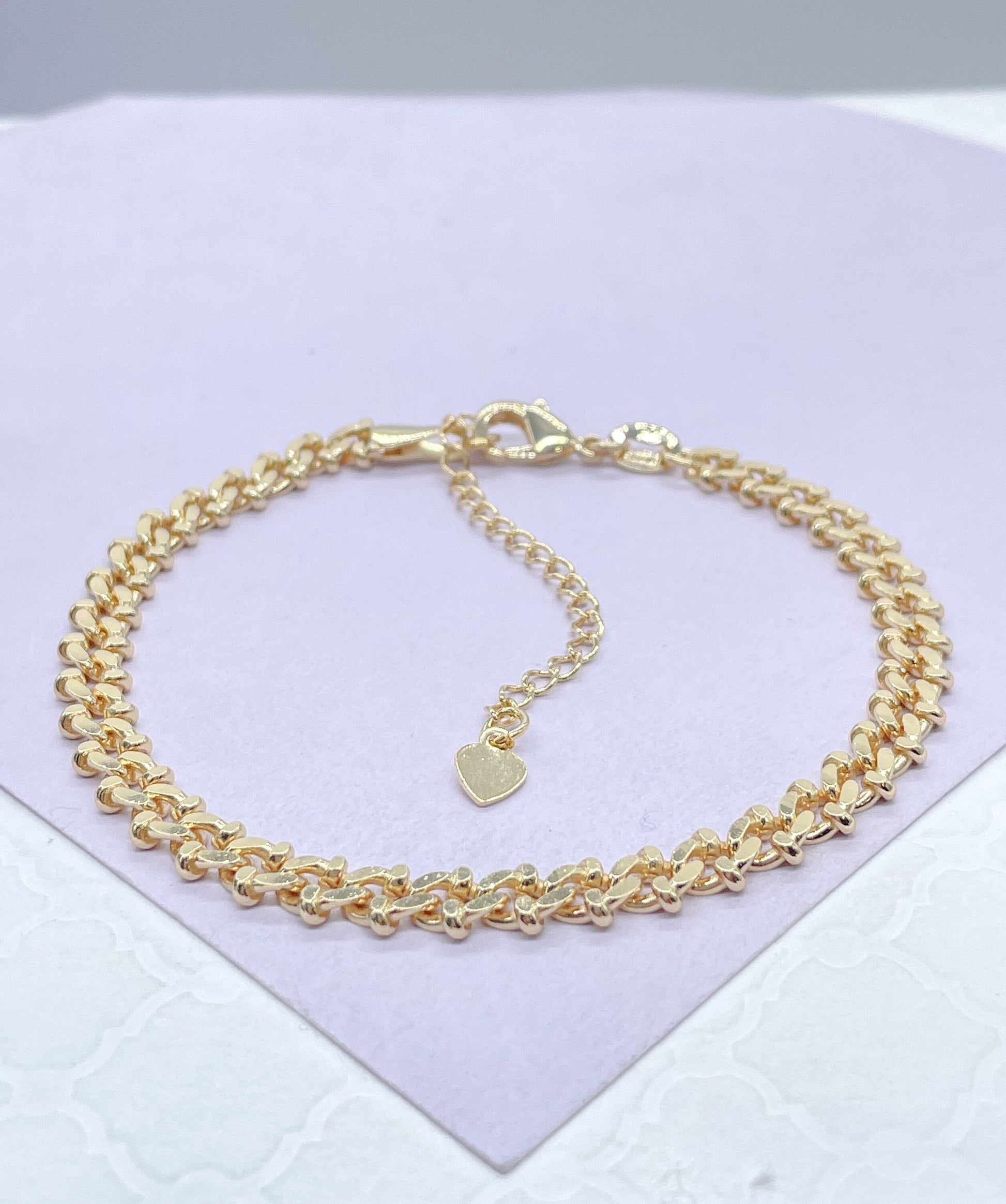 18k Gold Filled Textured 6mm Solid Specialty Link Bracelet