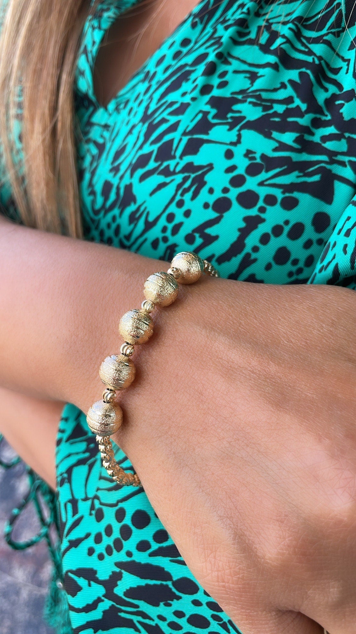 18k Gold Filled Beaded Ball Bracelet: Textured Design