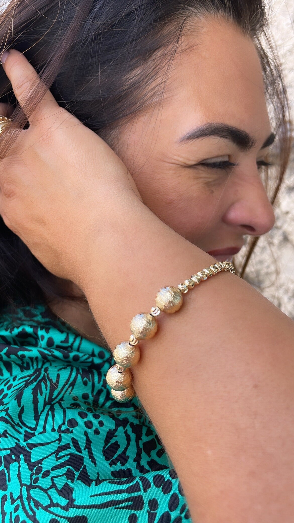 18k Gold Filled 5 XL textures Beaded Ball Bracelet , Gold filled Bracelet, Gifts for her.