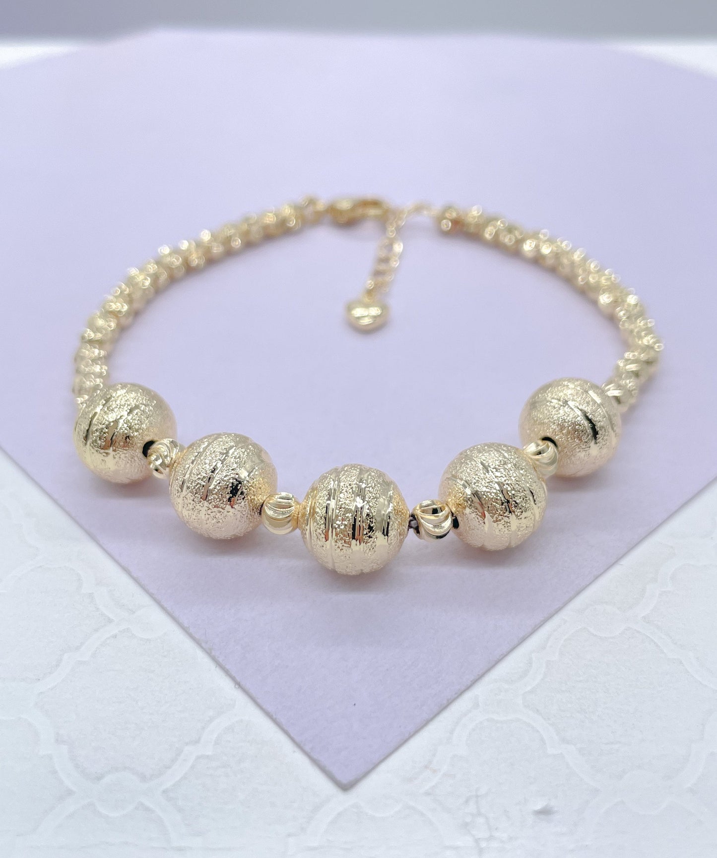 18k Gold Filled 5 XL textures Beaded Ball Bracelet , Gold filled Bracelet, Gifts for her.