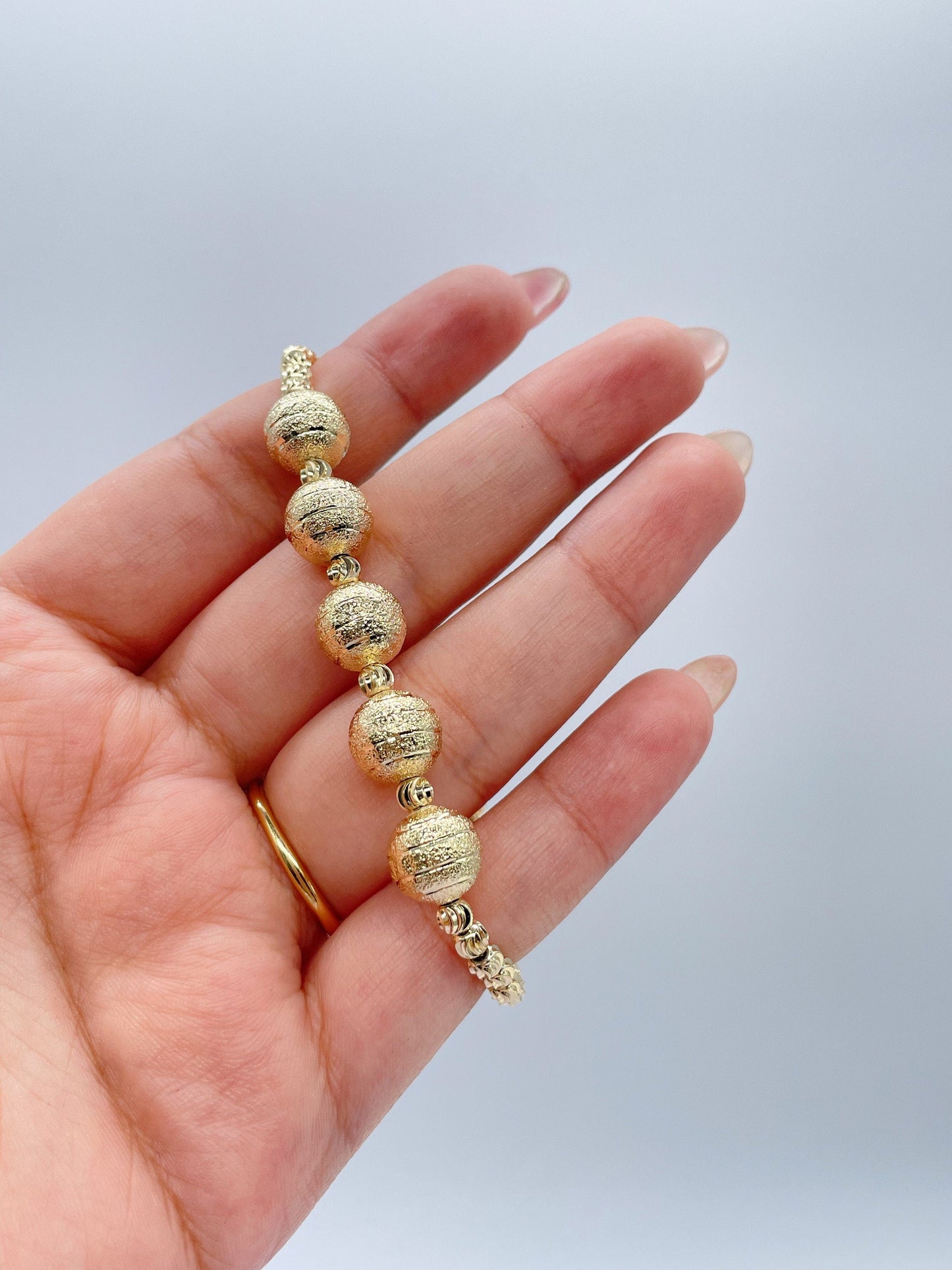 18k Gold Filled 5 XL textures Beaded Ball Bracelet , Gold filled Bracelet, Gifts for her.