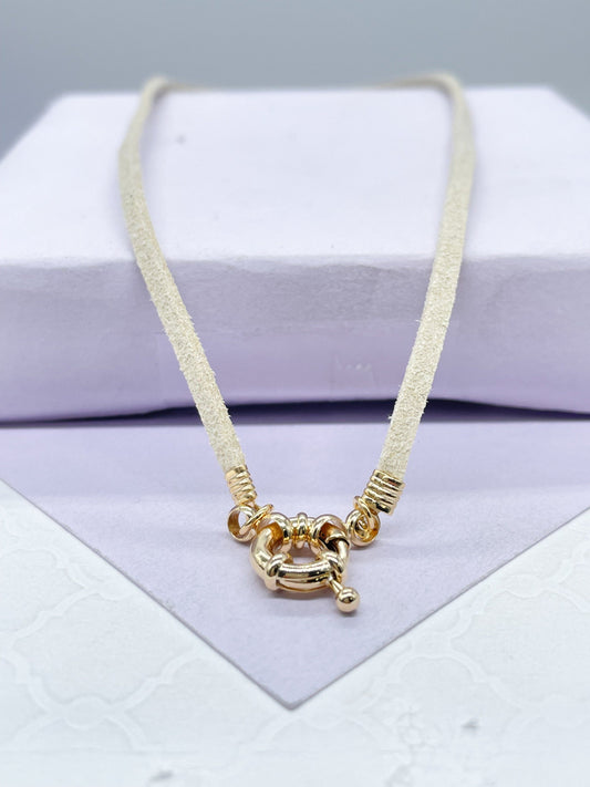 Faux Leather Choker Necklace with 18k Gold Filled 11mm Carabiner Clasp