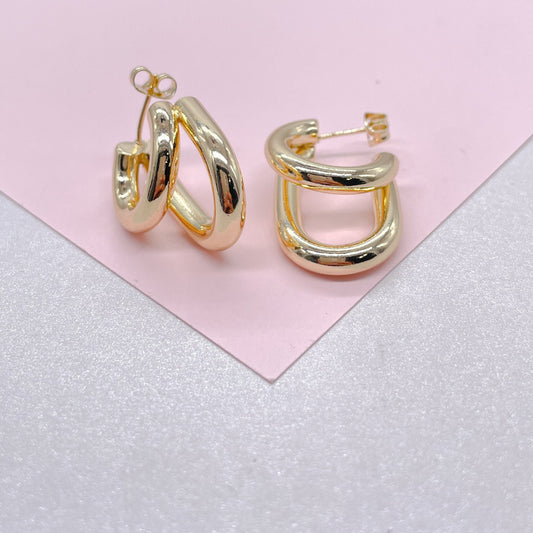 18k Gold Filled 2-Rowed Smooth Plain Open Hoop, Minimalist Jewlery, Dainty Hoops, For Her,