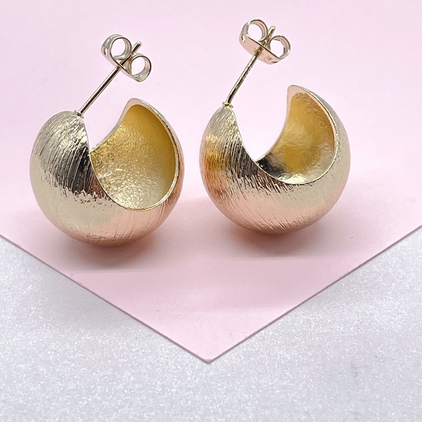 18k Gold Filled Textured Concave Hoop Earrings, Minimalist Earrings, Statement Hoops, Boho Style