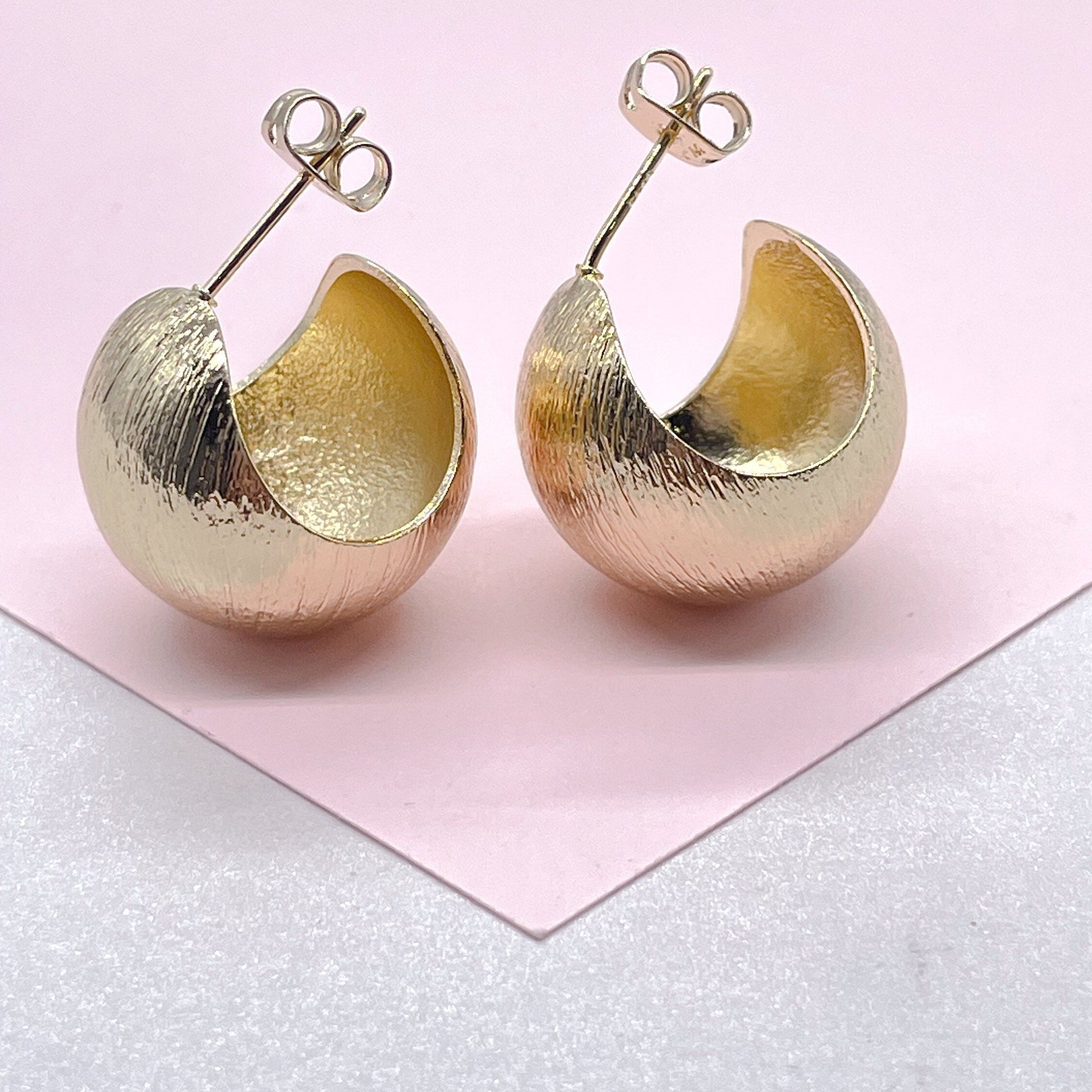 18k Gold Filled Textured Concave Hoop Earrings, Minimalist Earrings, Statement Hoops, Boho Style